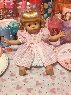Pink Gingham Baby Doll with Blonde Hair